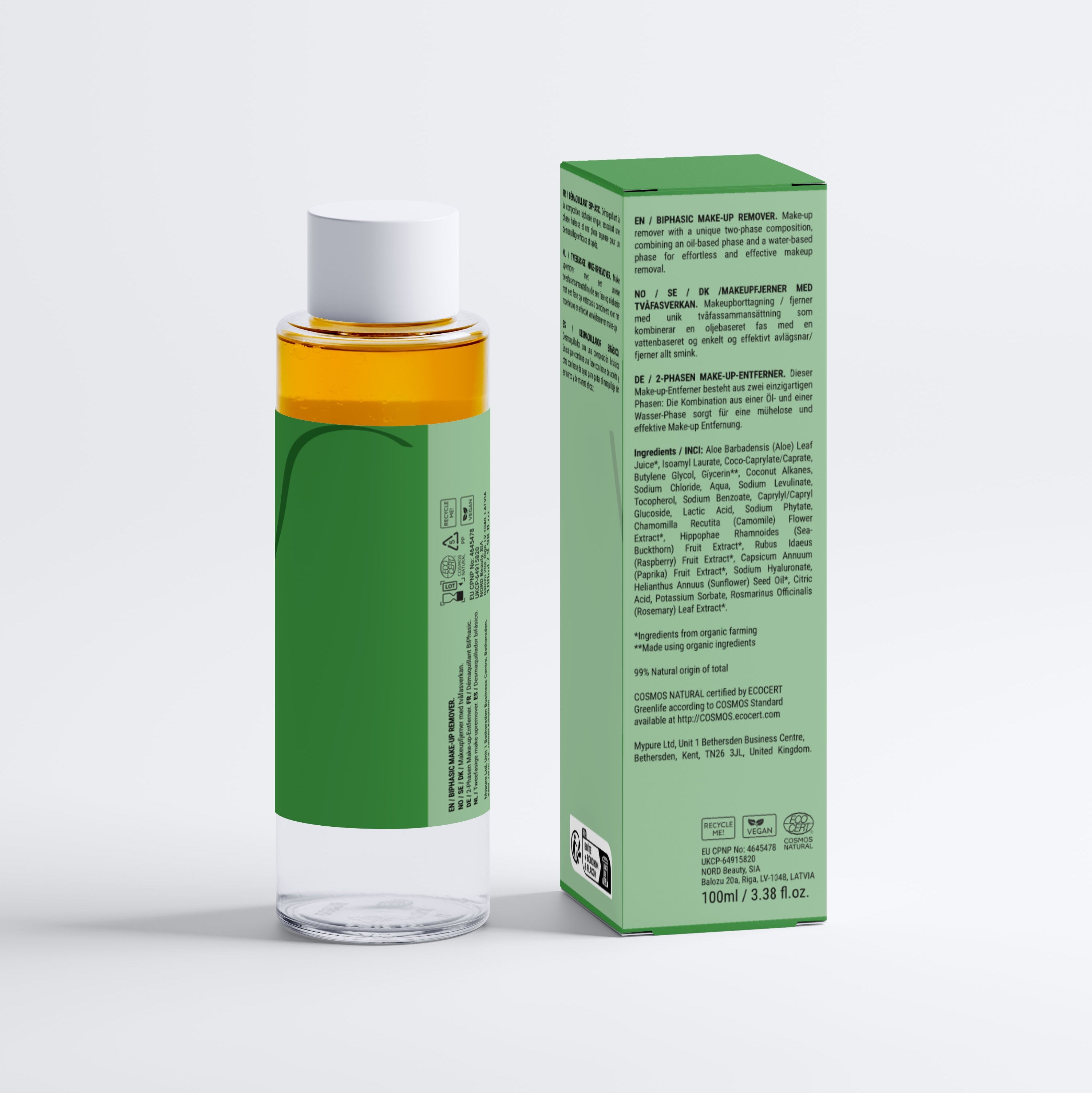 Redless BiPhasic Make-up Remover vue arrière — Composition du démaquillant doux peaux réactives