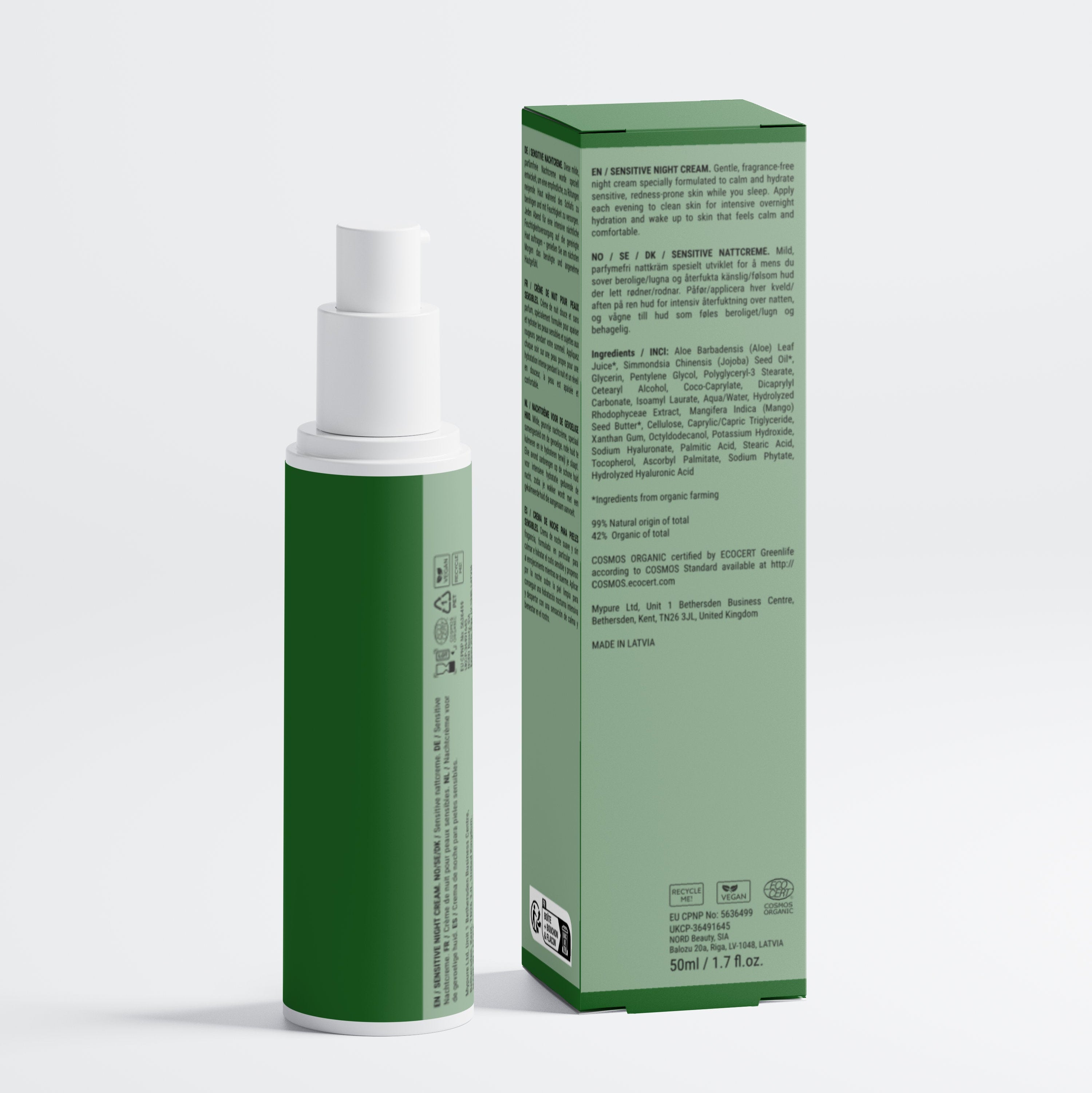 Redless Overnight Cream vue arrière — Composition du soin nuit anti-rougeurs peaux réactives