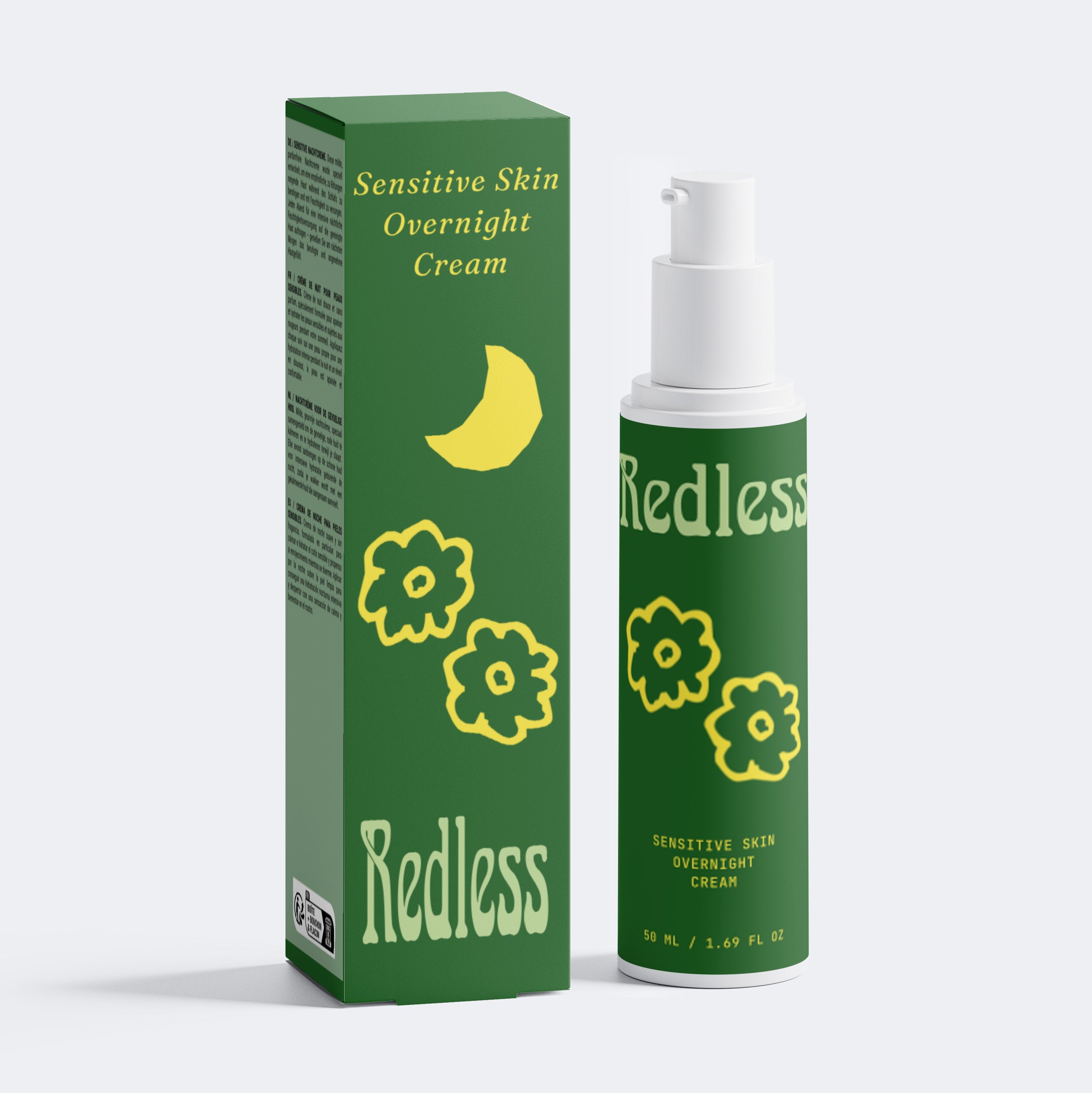 Redless Overnight Cream — Flacon et boîte du soin nuit réparateur peaux sensibles
