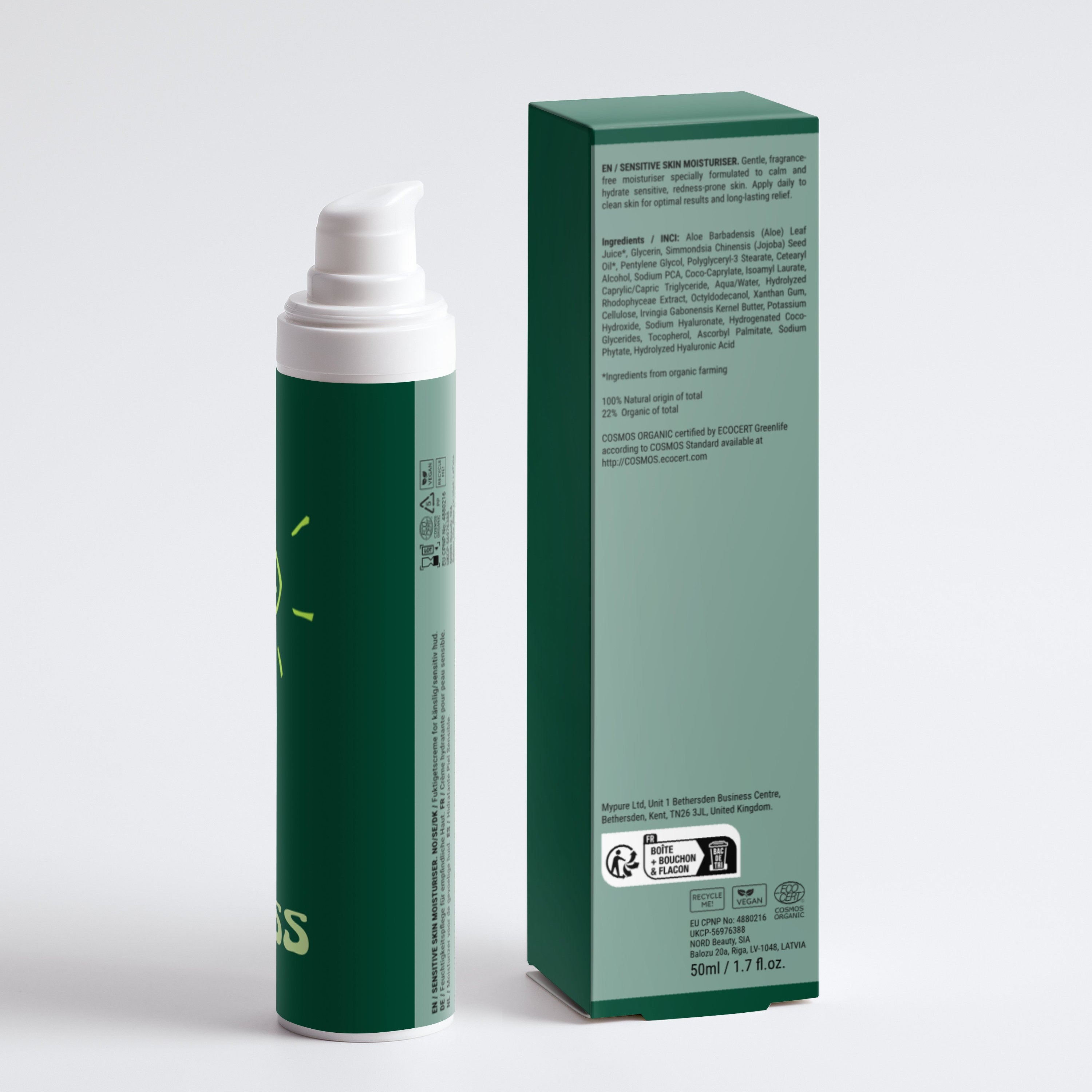 Redless Moisturiser vue arrière — Composition et ingrédients du soin peaux sensibles